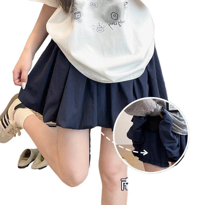 Navy Blue Ice Silk Puffy Skirt, High Waist Slim Anti-exposure Half Skirt for Women 2026 Summer - Image 5