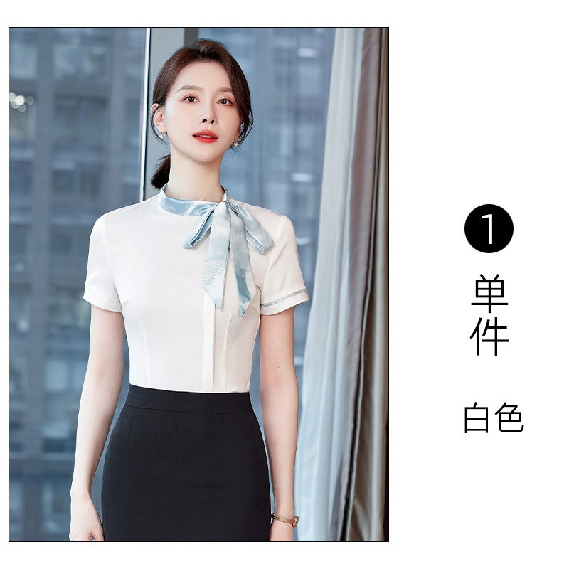2024 New Busalong busalong Short-sleeved Shirt Womens Shirt Professional Slim Fit Work Clothes Dress 0201 White Shirt
