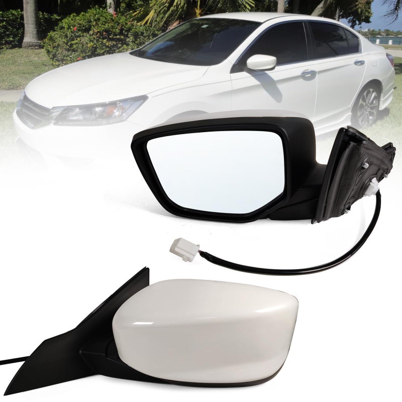 Lqito Left Driver side Mirror Fits 20132017 Honda Accord SedanCoupe with Power Glass without Heated without turn signals without Blind Spot Match White Replace 76258T2FA113Pins