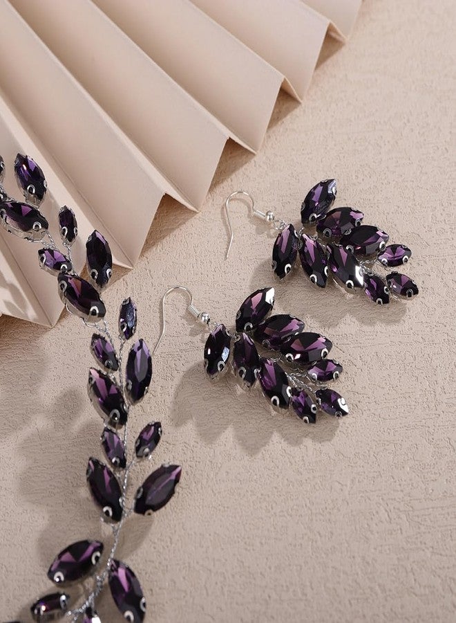 Rumtock Vintage Purple Rhinestones Beads Headband with Earrings Wedding Bridal Handmade Jewelry Set (Purple) - Image 3