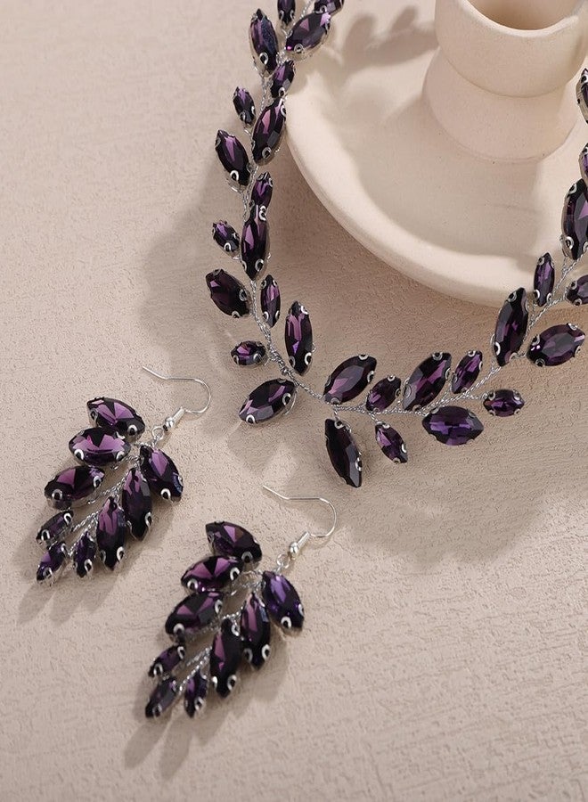 Rumtock Vintage Purple Rhinestones Beads Headband with Earrings Wedding Bridal Handmade Jewelry Set (Purple) - Image 4