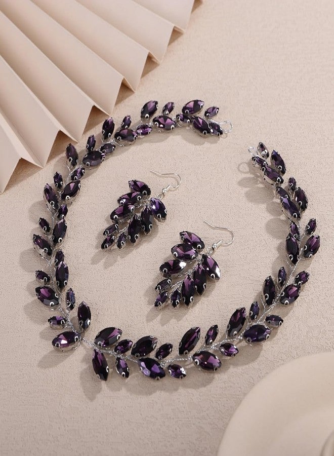 Rumtock Vintage Purple Rhinestones Beads Headband with Earrings Wedding Bridal Handmade Jewelry Set (Purple) - Image 2