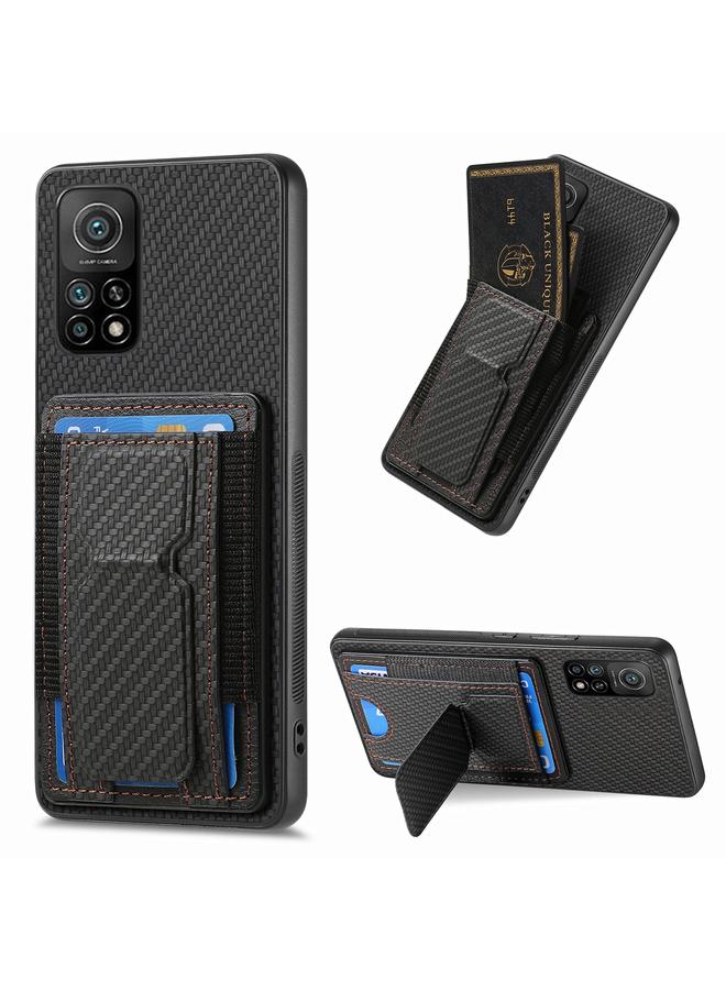 erorex Case For Xiaomi Mi 10T 5G Carbon Fiber Fold Stand Elastic Card Bag Phone Case - Image 1