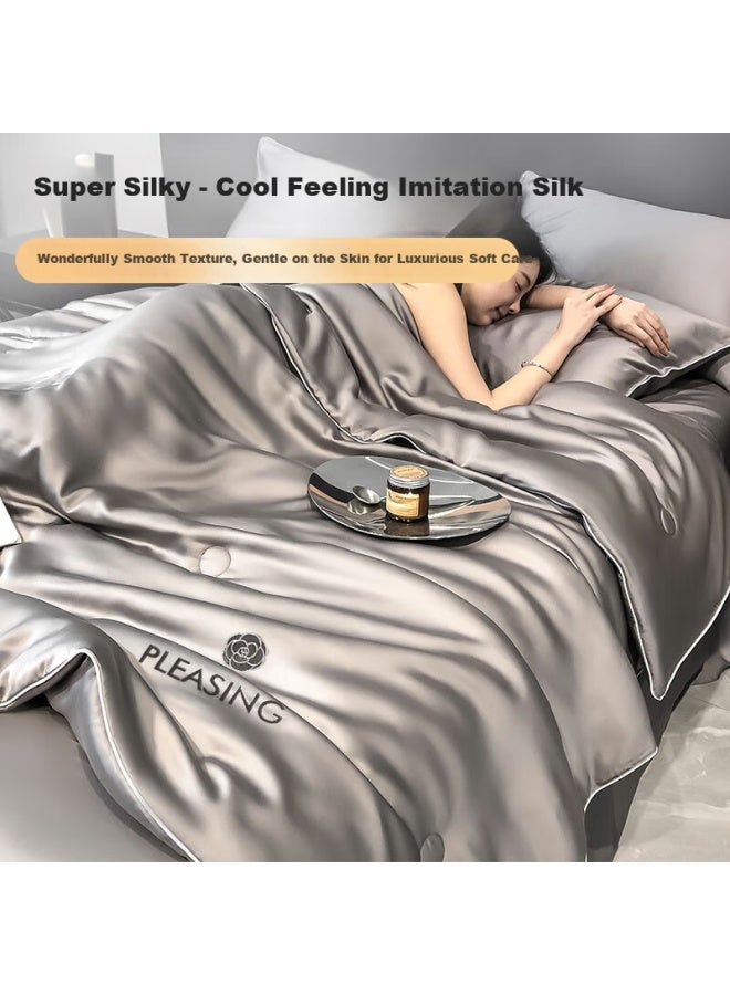 Muji A Class Washable Ice Silk Summer Cool Quilt, Thin Air Conditioning Quilt 220*240cm Light Luxury Grey - Image 1