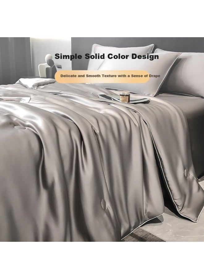 Muji A Class Washable Ice Silk Summer Cool Quilt, Thin Air Conditioning Quilt 220*240cm Light Luxury Grey - Image 2