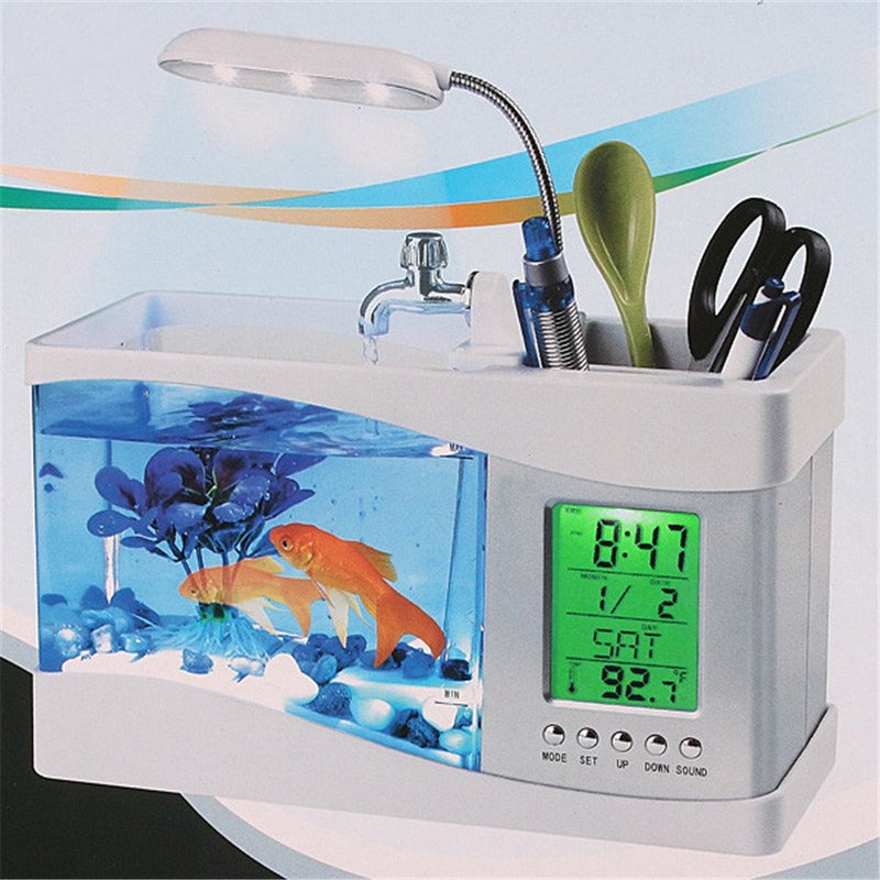 ATCÂ® Mini USB LCD Desktop Lamp Fish Tank Aquarium with LED Clock(White) - Image 2