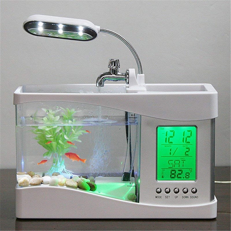 ATCÂ® Mini USB LCD Desktop Lamp Fish Tank Aquarium with LED Clock(White) - Image 1