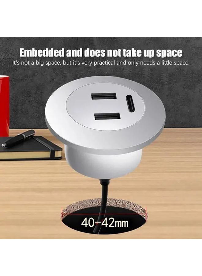 2Pcs Gray Multifunctional Embedded Desktop USB Hub Type C Charger Socket - Image 2