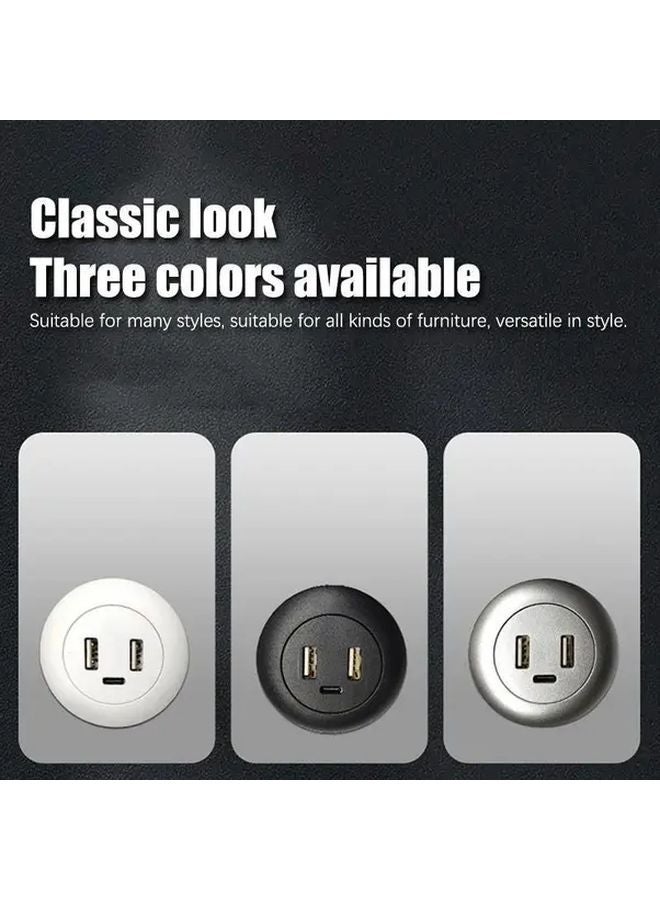 2Pcs Gray Multifunctional Embedded Desktop USB Hub Type C Charger Socket - Image 3