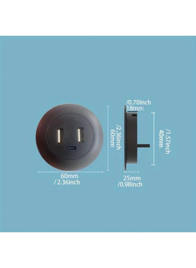 2Pcs Gray Multifunctional Embedded Desktop USB Hub Type C Charger Socket - Image 5