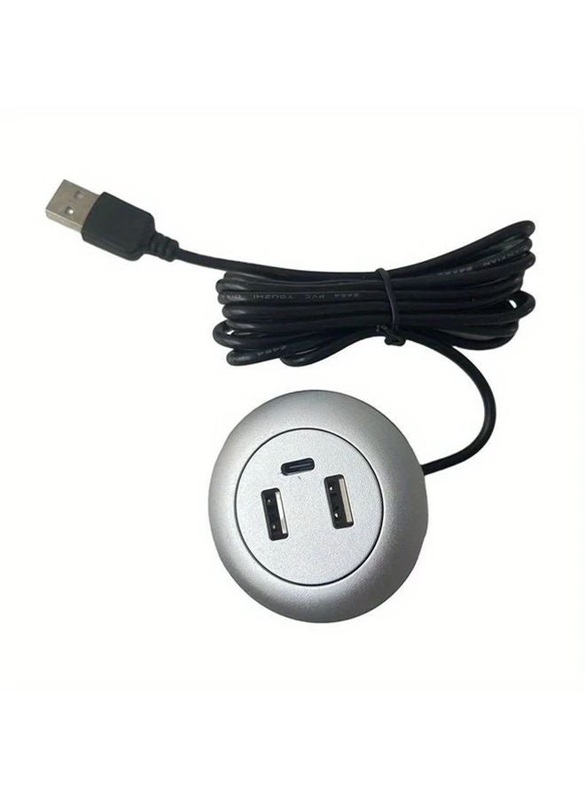 2Pcs Gray Multifunctional Embedded Desktop USB Hub Type C Charger Socket - Image 1