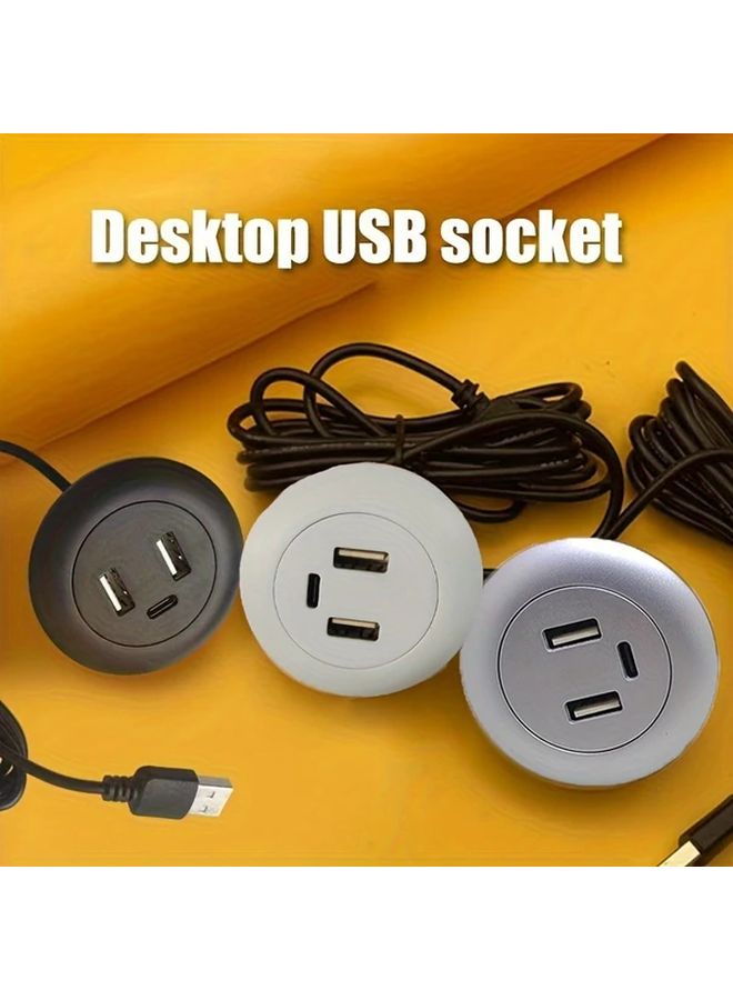 2Pcs Gray Multifunctional Embedded Desktop USB Hub Type C Charger Socket - Image 4