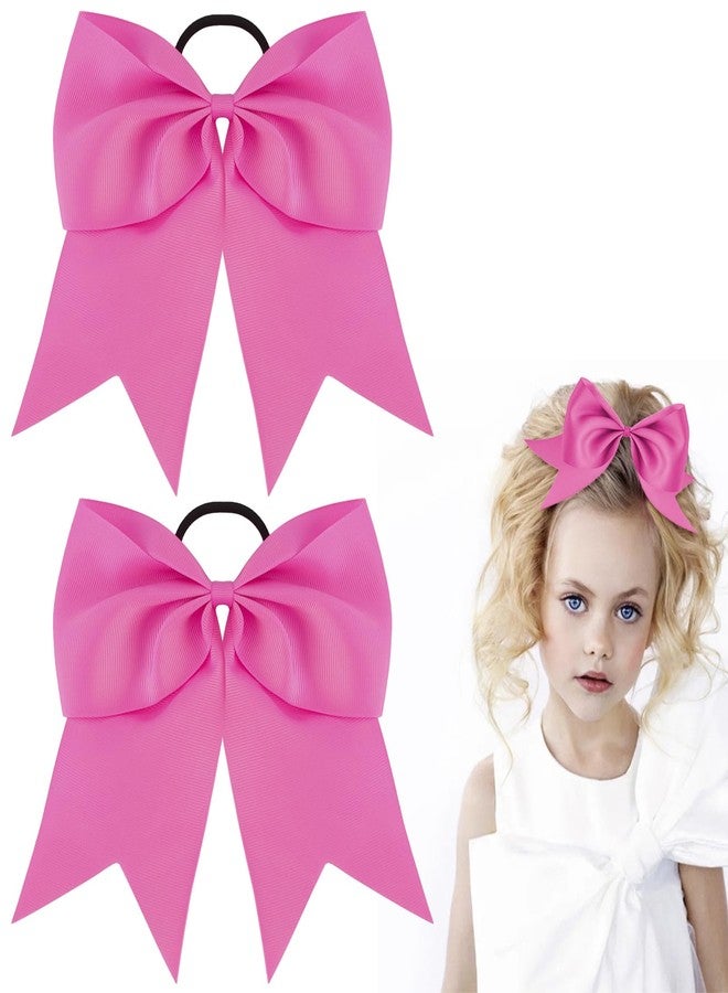 KICOSY 2Pack Hot Pink Jumbo Bow Hair Ties - Big Cheer Bows for Ponytails, Pigtails & Cute Hairstyles, Elastic Hair Bands for Girls - Image 1