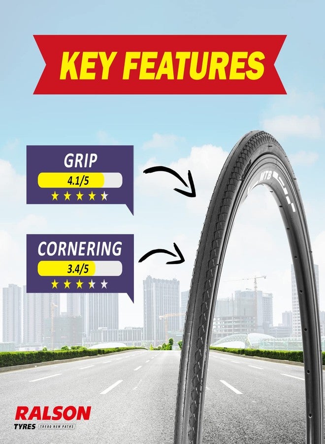 Ralson 700 * 35C | City Bike Nylon Black Tyre | Side Grooves for Stable Cornering (R-3153) - Image 5