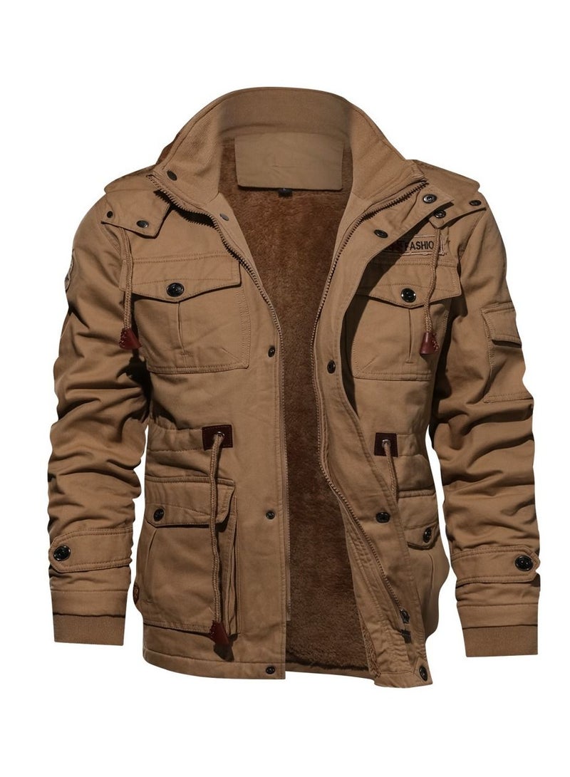 Loquat Men's Thick Embroidered Cotton Hooded Jacket - Image 1