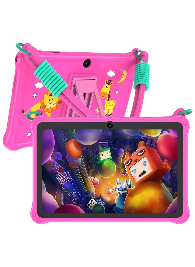 PRITOM 7 inch Android Tablet for Kids, WiFi Kids Tablet, 2GB+2GB RAM 32GB ROM Quad-Core Toddler Tablet with Shockproof Case, Bluetooth, WiFi, Parental Control, Dual Camera, Educational Games (Pink) - Image 1