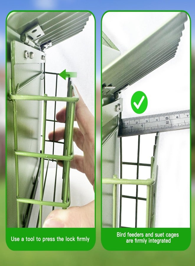 FlowaFoli Bird Feeders for Outdoors, Metal Bird Feeder with Double Suet Cage Weatherproof Metal Roof, 2 in 1 Mixed Seeds Suet Feeder, 4Lbs Large Capacity, Great for Finch、Cardinal、Chickadee（Green） - Image 2