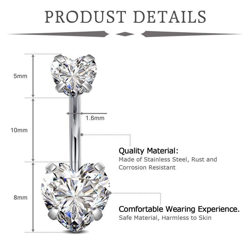 Longita belly button rings surgical steel belly brings for Women Heart Belly Piercing Jewelry - Image 2