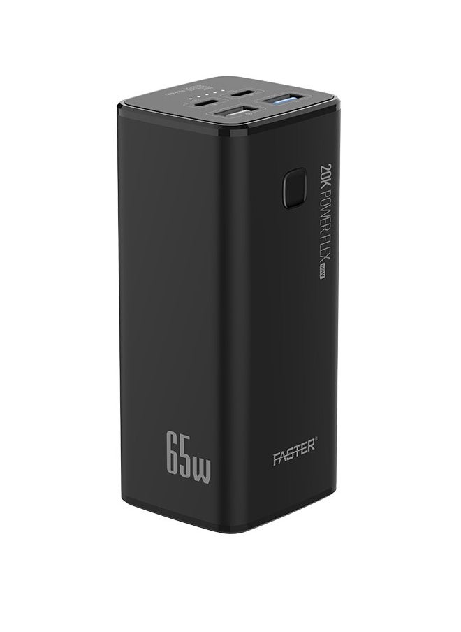 Faster PD-65W Power Bank- Powerful 20000mAh Powerbank 65W PD Fast Charging- Dual USB and PD Type C High Capacity- 4 Ports Portable Charger for Laptops Tablets Smartphones and More 