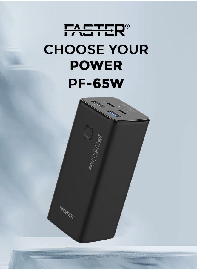 فاستر بنك طاقة PD-65W - بنك طاقة قوي 20000 مللي أمبير في الساعة 65 وات PD شحن سريع - USB مزدوج وPD نوع C عالي السعة - شاحن محمول 4 منافذ لأجهزة الكمبيوتر المحمولة والأجهزة اللوحية والهواتف الذكية والمزيد  - Image 2