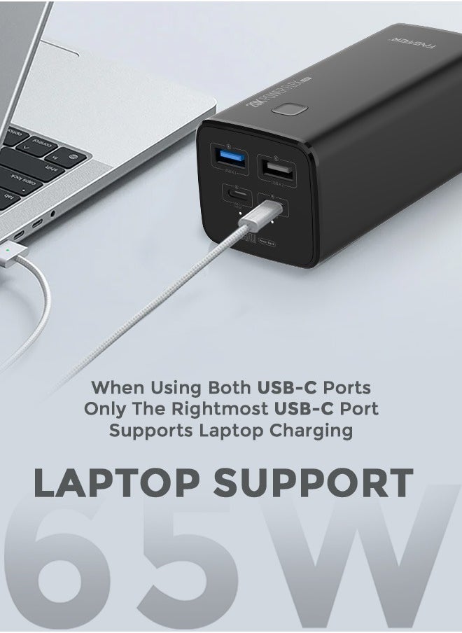 فاستر بنك طاقة PD-65W - بنك طاقة قوي 20000 مللي أمبير في الساعة 65 وات PD شحن سريع - USB مزدوج وPD نوع C عالي السعة - شاحن محمول 4 منافذ لأجهزة الكمبيوتر المحمولة والأجهزة اللوحية والهواتف الذكية والمزيد  - Image 3