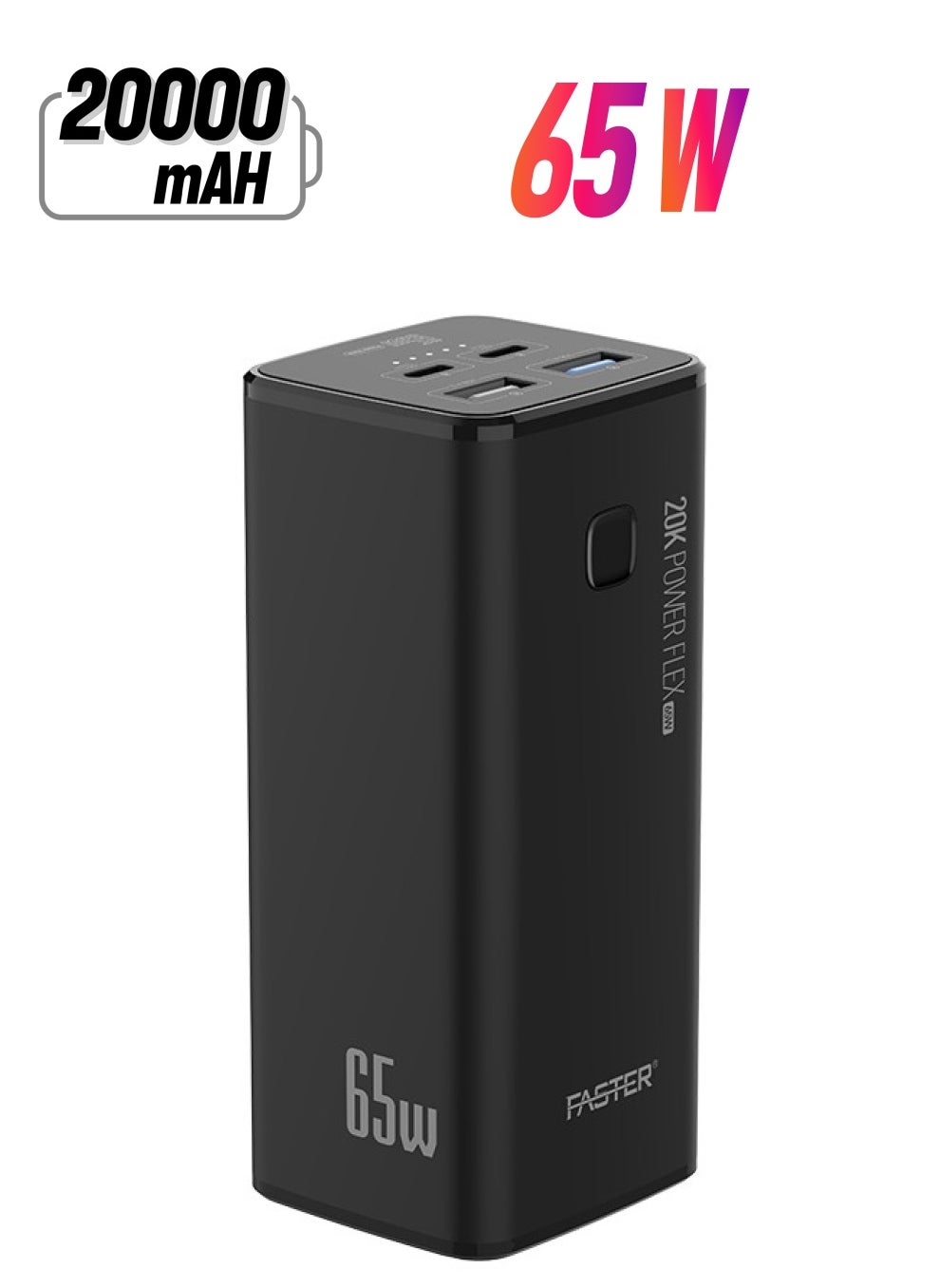 Faster PD-65W Power Bank- Powerful 20000mAh Powerbank 65W PD Fast Charging- Dual USB and PD Type C High Capacity- 4 Ports Portable Charger for Laptops Tablets Smartphones and More 