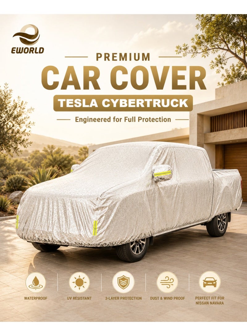 Eworld Waterproof UV Resistant Full Car Cover for Tesla Cybertruck - All Weather Dustproof Sun Protection Outdoor Cover, Silver - Image 1