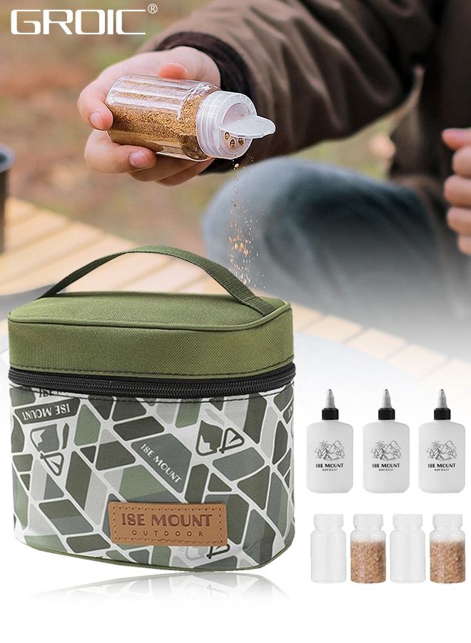 GROIC 10 Pcs Camping Portable Spice Set with Spice Containers Pepper & Salt Spice Shakers, Separable Storage Bag for Outdoor Travel Camping BBQ Picnic, Portable Spice Bag with Spice Jars Sets - Image 1