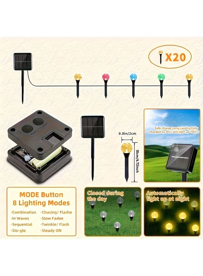 20 قطعة من مصابيح الحديقة الشمسية الكريستالية، ضوء دافئ، 8 أوضاع، تشغيل وإيقاف تلقائي، ديكور خارجي - Image 5