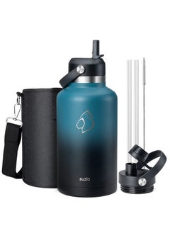 Insulated Water Bottle 64 Oz With Two Lid Half Gallon Stainless Steel Wide Mouth Water Bottle With Straw Leakproof Metal Water Flask Thermo Mug Metal Canteen For Sports Gym Running