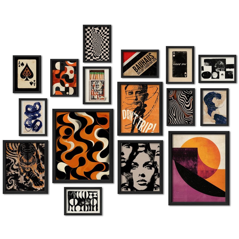 ANERZA 16 PCS Retro 70s Wall Art Decor, Eclectic Vintage Gallery Wall Prints for Bedroom, Abstract Minimalist Posters for Living Room Aesthetic, Collage Kit Pictures, 60s 80s 90s Dorm Home Decor - Image 1