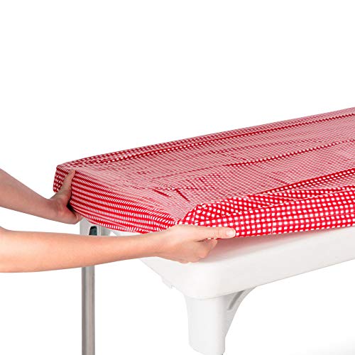 TopTableCloth Table Cover Red  White Checkered tablecloths Elastic Corner Fitted Rectangular Folding Table 6 Foot 30 x 72 Table Cloth Waterproof Vinyl Flannel Plastic Tablecloth for Camping Picnic