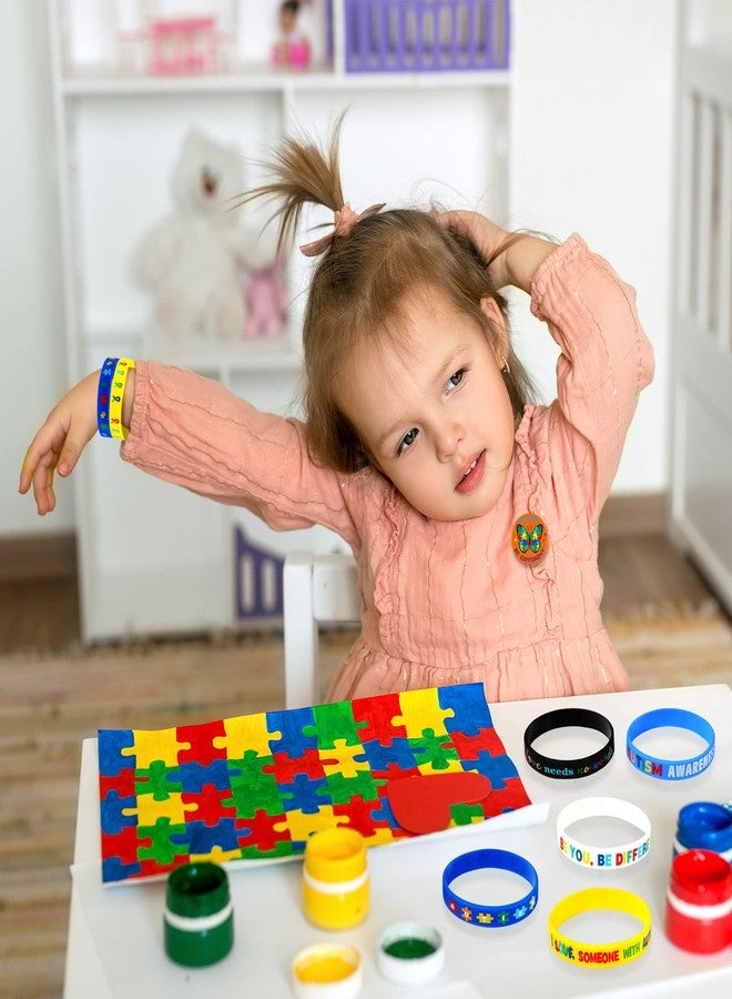 Honoson 72 Pcs Autism Awareness Party Favor, Colorful Puzzle Pieces Silicone Bracelet Rubber Wristband Autism Party Button Badge Pin for Autism Awareness Themed Party Kids Adults Birthday Party Supplies - Image 5