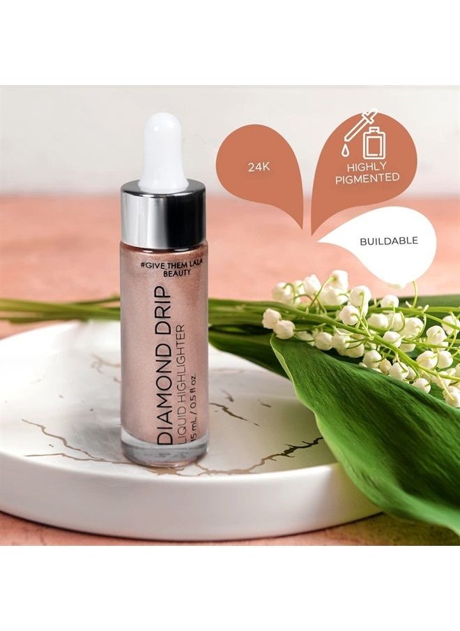 GIVE THEM LALA - Diamond Drip Liquid Highlighter By Give Them Lala- Highly Pigmented Shimmer Highlighter For Face & Chest- Illuminator Drops For Diamond Sparkle- Glow Drops For Dewy Foundation, Cruelty-Free - (Iced) - Image 1
