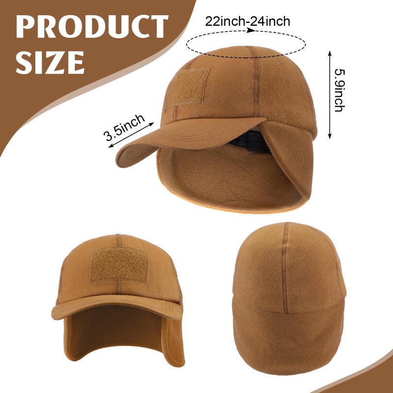 Chicingyou 3 Pcs Winter Tactical Cap with Patch Warm Baseball Cap with Ear Flap Fleece Operator Work Military Hat with Loop Field Fleece Beanie with Brim for Men - Image 2