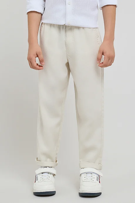 أر أند بي Solid Straight Fit Pants with Drawstring Waist