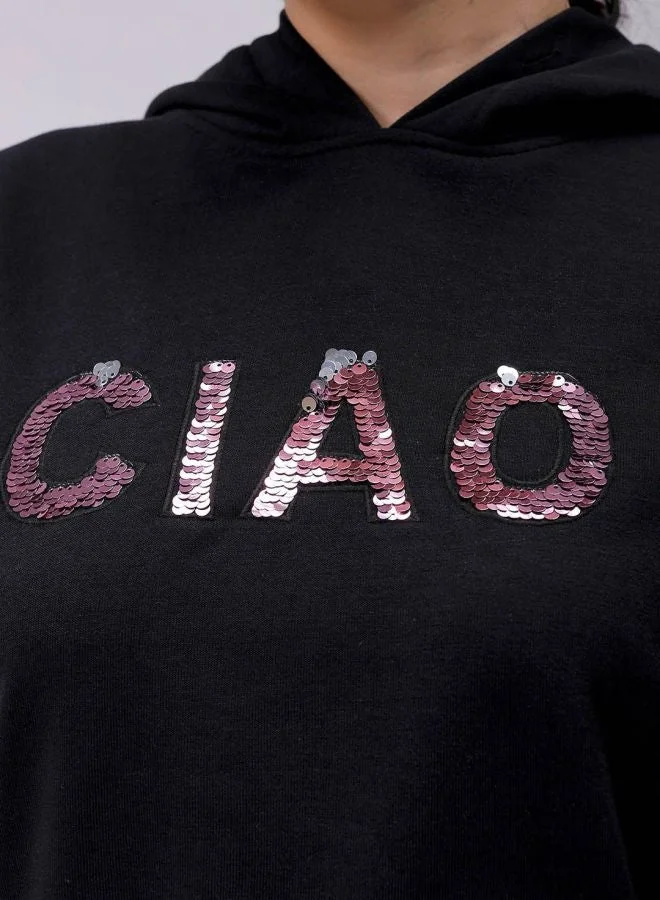 مرفوعة Women Relaxed Fit Embroidered Hooded Neck Long Sleeve Hooded Sweatshirt