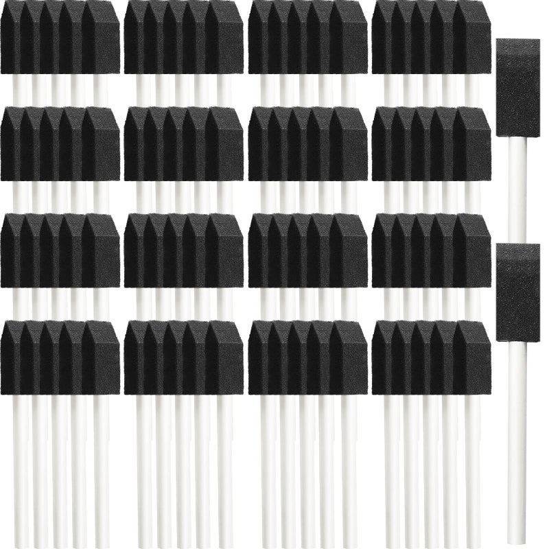 Leinuosen 200 Pack 1inch Black Foam Brush Bulk Sponge Paint Brush with Handle Wood Grip Foam Art Paintbrushes for Paint Crafts Art Acrylics Stains