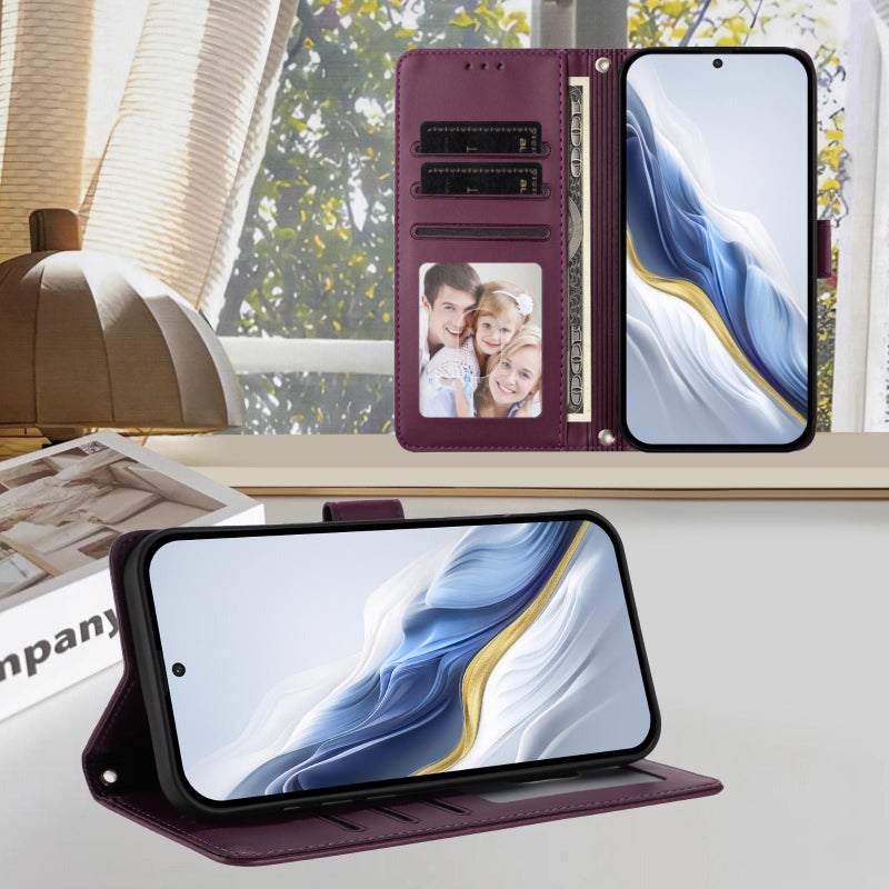 erorex For Cubot A20 Embossed  Cat Leather Phone Case with Hand Strap(Dark Purple) - Image 3