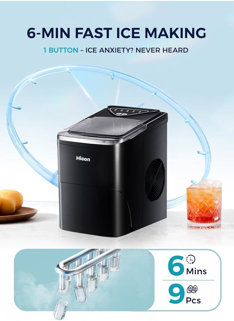 Ice Maker, 15kg of Block Ice in 24 hours, 2L Water Tank Capacity, Ice Completion Alert, LED Display, 105W for Home & Office HZB-16AL -Black