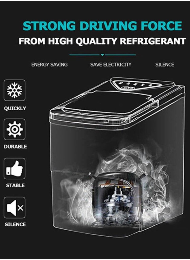 Ice Maker, 15kg of Block Ice in 24 hours, 2L Water Tank Capacity, Ice Completion Alert, LED Display, 105W for Home & Office HZB-16AL -Black