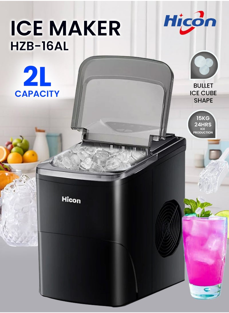Ice Maker, 15kg of Block Ice in 24 hours, 2L Water Tank Capacity, Ice Completion Alert, LED Display, 105W for Home & Office HZB-16AL -Black