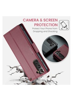 CaseMe Flip Wallet Case For Samsung Galaxy S21 Fe [RFID Blocking] PU Leather Wallet Flip Folio Case with Card Holder Kickstand Shockproof Phone Cover (Red)  - Image 3
