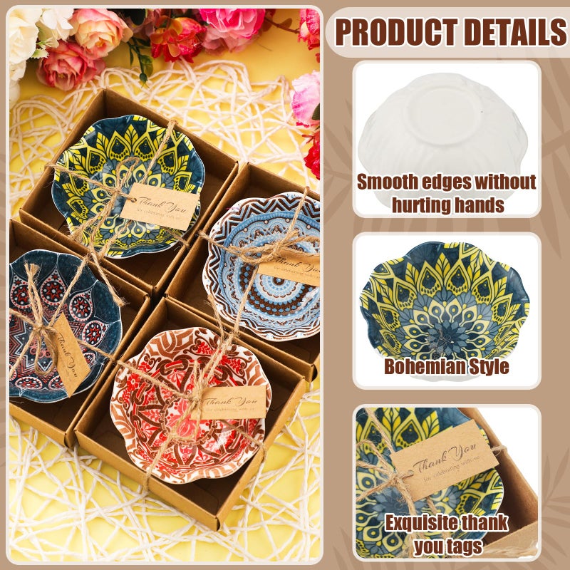 Yoande 12 Pcs Wedding Favors for Guests 3.3 Inches Small Ceramic Bowl Dipping Bowl Mexican Pottery Boho Dishes Wedding Souvenirs for Bridal Pooja Baby Shower Birthday Guest Return Gift(Bohemian) - Image 3