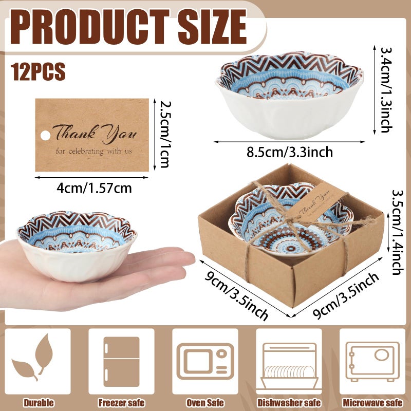 Yoande 12 Pcs Wedding Favors for Guests 3.3 Inches Small Ceramic Bowl Dipping Bowl Mexican Pottery Boho Dishes Wedding Souvenirs for Bridal Pooja Baby Shower Birthday Guest Return Gift(Bohemian) - Image 2