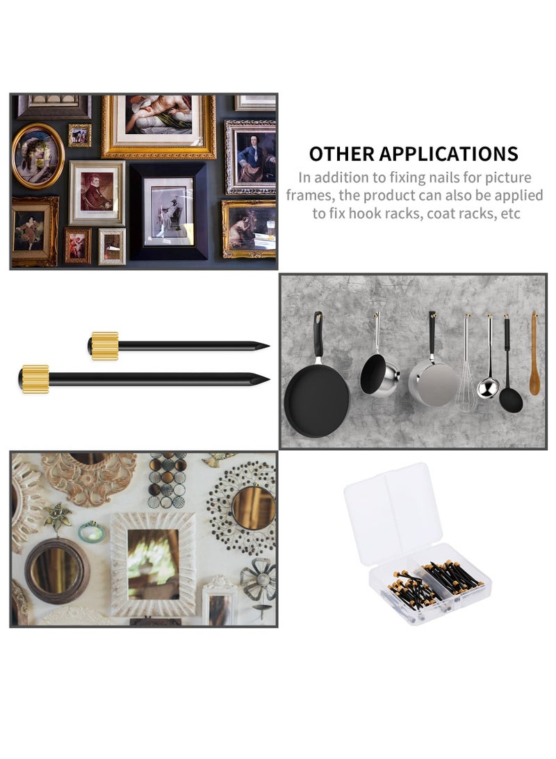 SOLARAE Picture Peg Frame Hanger Nail Set, Black Steel Nails and Brass Head Hanger Nail Hardware Holds Up to 5-30 lbs (2 Sizes, 50 Pieces) - Image 2