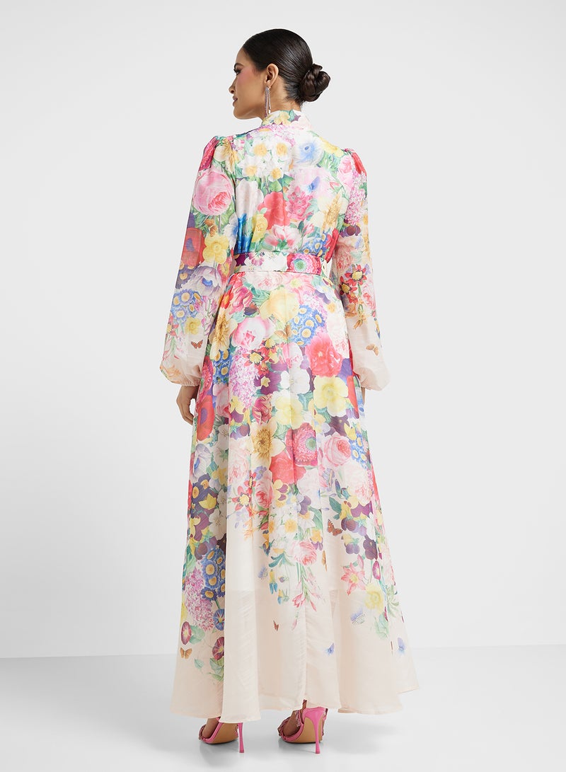 خزانة فستان ماكسي شيفون مطبوع بالزهور - Image 2