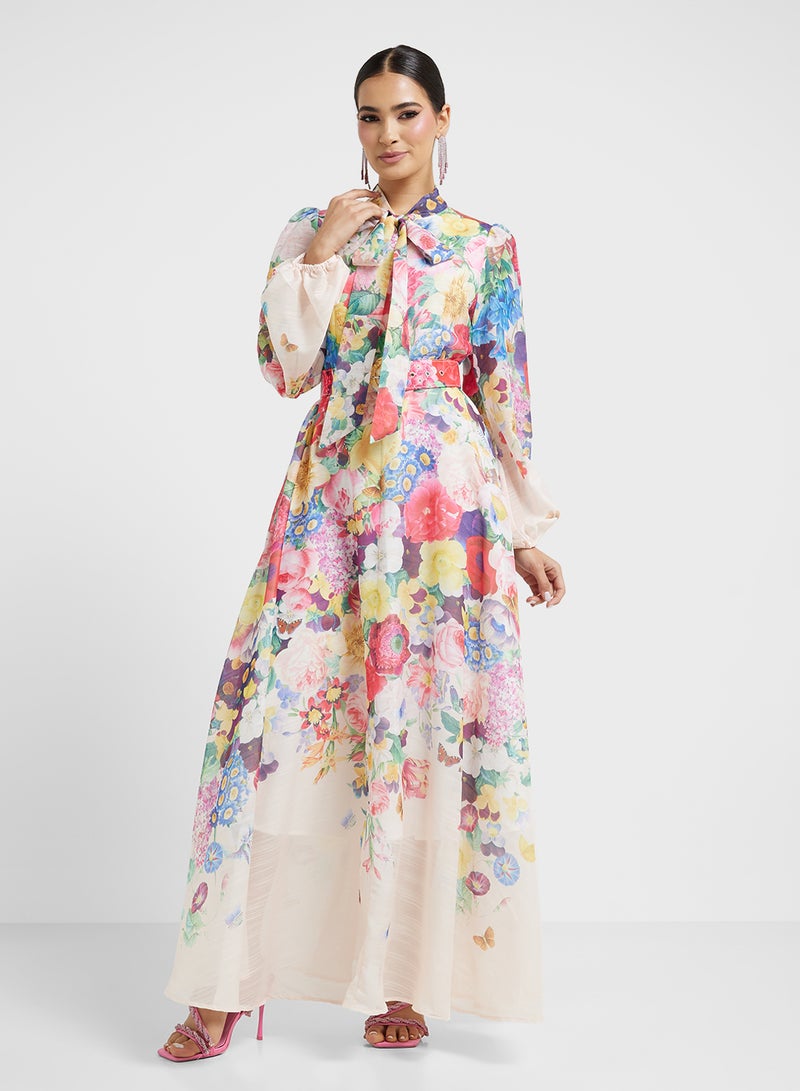 خزانة فستان ماكسي شيفون مطبوع بالزهور - Image 4