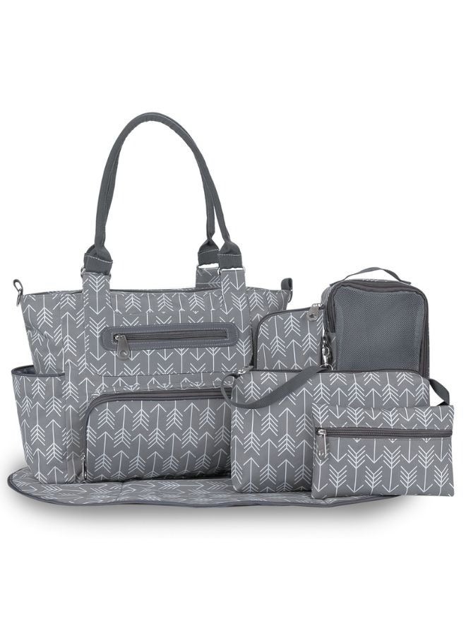 turtees Multi-Function Diaper Bag Set for Moms – Large Capacity Maternity Handbag with Insulated Bottle Bag & Changing Mat, Stylish Grey - Image 1