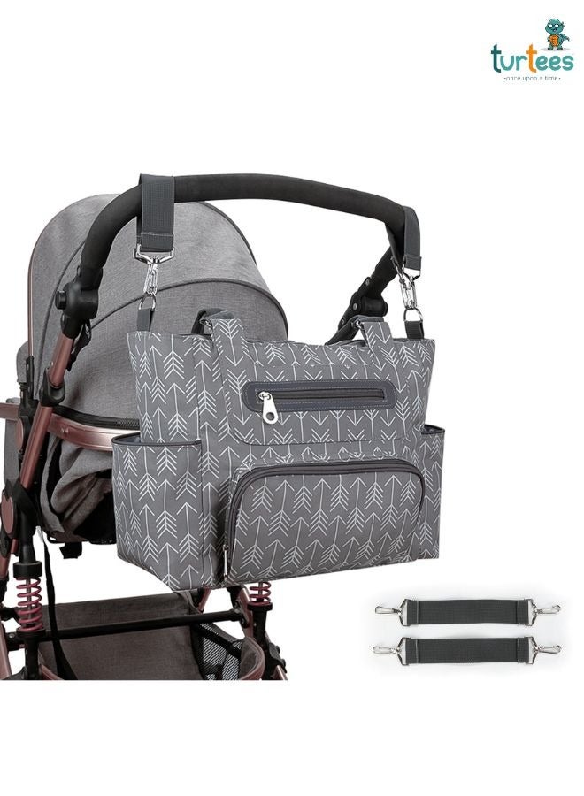 turtees Multi-Function Diaper Bag Set for Moms – Large Capacity Maternity Handbag with Insulated Bottle Bag & Changing Mat, Stylish Grey - Image 2